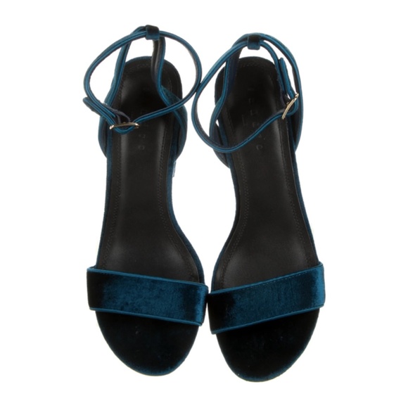 Sandro Paris block heels blue velvet buckle closure at ankles Size 6 - Picture 5 of 12
